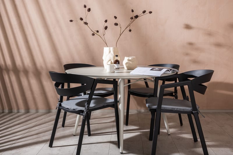 Ruokailuryhmä Lina Pyöreä 120 cm 4 Slit ruokatuolia - Musta - Puutarhakalusteet - Ulkoryhmä - Ruokailuryhmät ulos