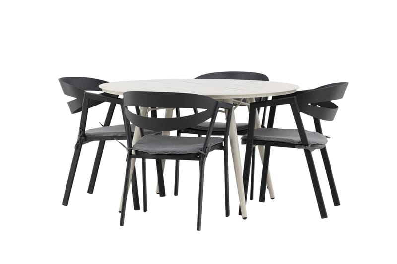 Ruokailuryhmä Lina Pyöreä 120 cm 4 Slit ruokatuolia - Musta - Puutarhakalusteet - Ulkoryhmä - Ruokailuryhmät ulos