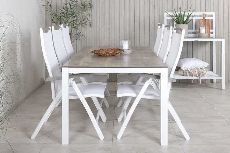 Ruokailuryhmä Llama 205 cm 6 Albany tuolia, Valkoinen/Harmaa