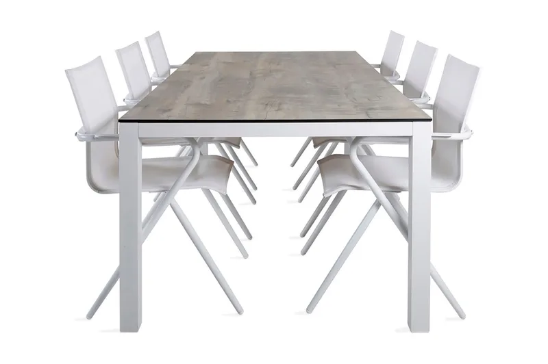 Ruokailuryhmä Llama 205 cm 6 Alina tuolia, Musta/Harmaa