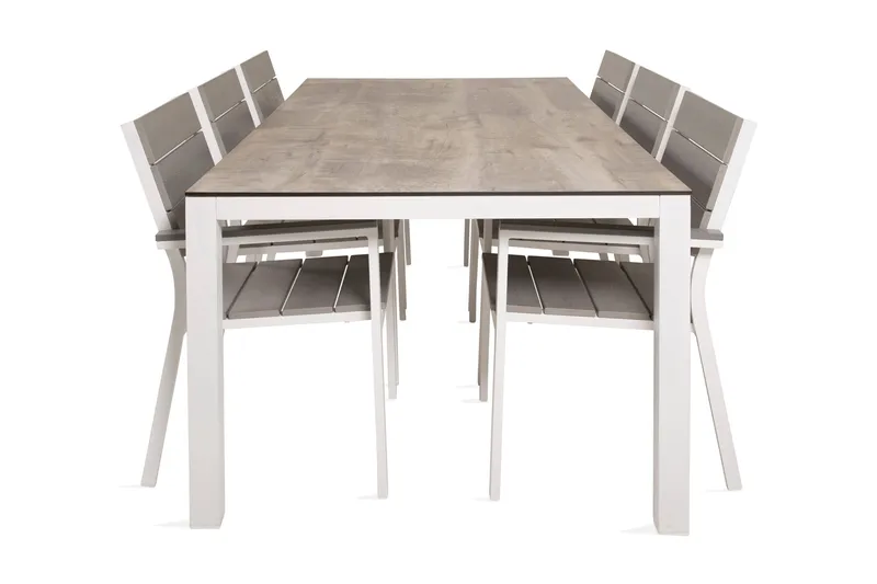 Ruokailuryhmä Llama 205 cm 6 Levels tuolia, Valkoinen/Harmaa