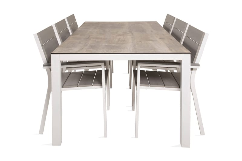 Ruokailuryhmä Llama 205 cm 6 Levels tuolia, Valkoinen/Harmaa