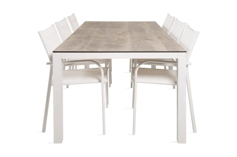 Ruokailuryhmä Llama 205 cm 6 Santorini tuolia, Valkoinen/Harmaa