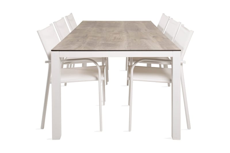 Ruokailuryhmä Llama 205 cm 6 Santorini tuolia, Valkoinen/Harmaa