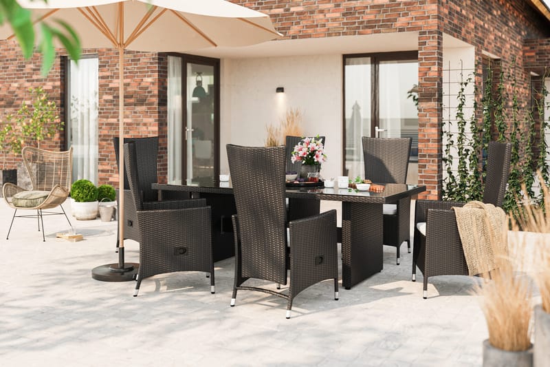 Ruokailuryhmä Majestic 210 cm 6 Jenny tuolia - Musta - Puutarhakalusteet - Ulkoryhmä - Ruokailuryhmät ulos