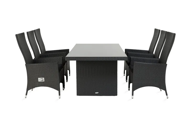 Ruokailuryhmä Majestic 210 cm 6 Jenny tuolia, Musta