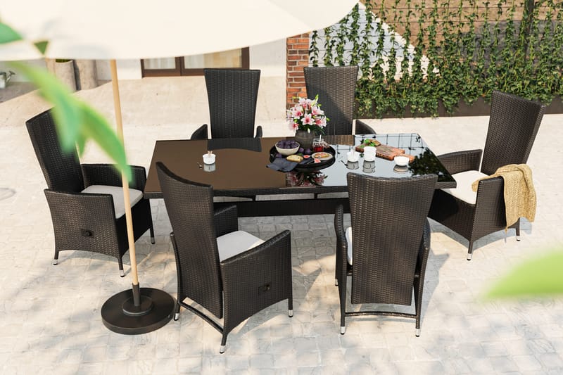 Ruokailuryhmä Majestic 210 cm 6 Jenny tuolia - Musta - Puutarhakalusteet - Ulkoryhmä - Ruokailuryhmät ulos