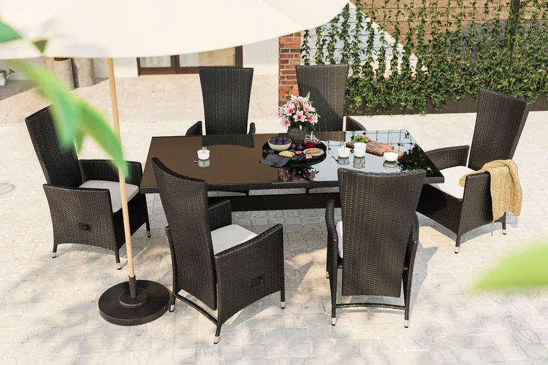 Ruokailuryhmä Majestic 210 cm 6 Jenny tuolia - Musta - Puutarhakalusteet - Ulkoryhmä - Ruokailuryhmät ulos