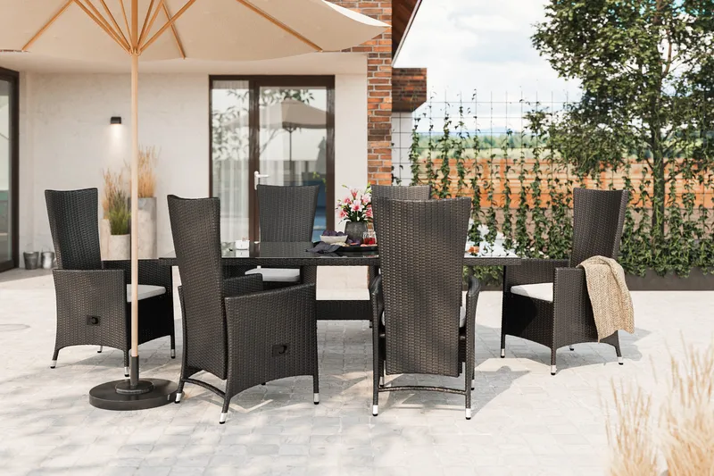 Ruokailuryhmä Majestic 210 cm 6 Jenny tuolia - Musta - Puutarhakalusteet - Ulkoryhmä - Ruokailuryhmät ulos