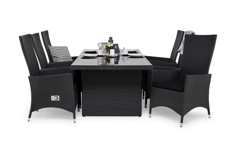 Ruokailuryhmä Majestic 210 cm 6 Jenny tuolia Pehmusteet, Musta/Musta/Musta