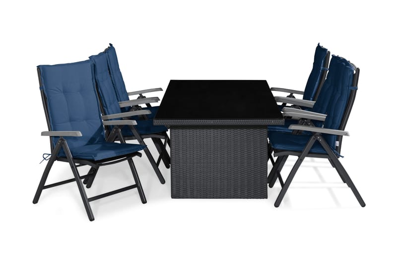 Ruokailuryhmä Majestic 210 cm 6 Monaco tuolia Pehmusteet, Musta/Harmaa/Sininen