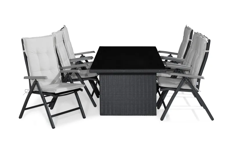 Ruokailuryhmä Majestic 210 cm 6 Monaco tuolia Pehmusteet, Musta/Harmaa/Luonnonvalkoinen