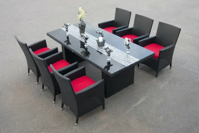 Ruokailuryhmä Majestic 210 cm 6 Thor tuolia - Musta/Musta - Puutarhakalusteet - Ulkoryhmä - Ruokailuryhmät ulos