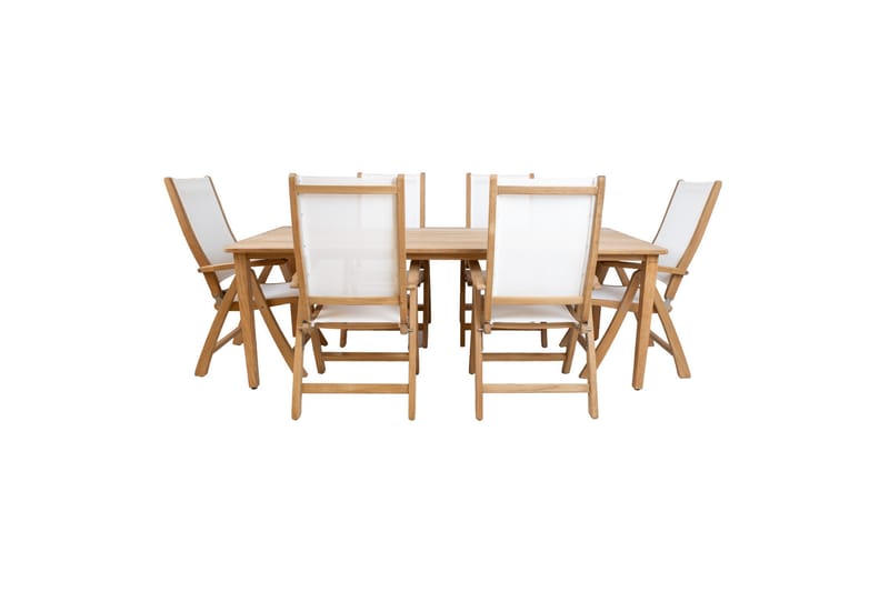 Ruokailuryhmä Maldive 6 Taittotuolilla Luonnonväri/Valkoinen - Puutarhakalusteet - Ulkoryhmä - Ruokailuryhmät ulos