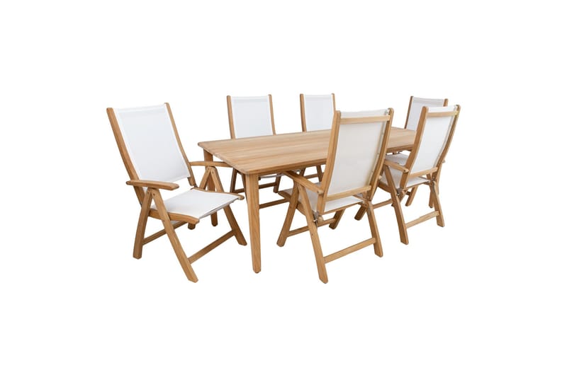 Ruokailuryhmä Maldive 6 Taittotuolilla Luonnonväri/Valkoinen - Puutarhakalusteet - Ulkoryhmä - Ruokailuryhmät ulos