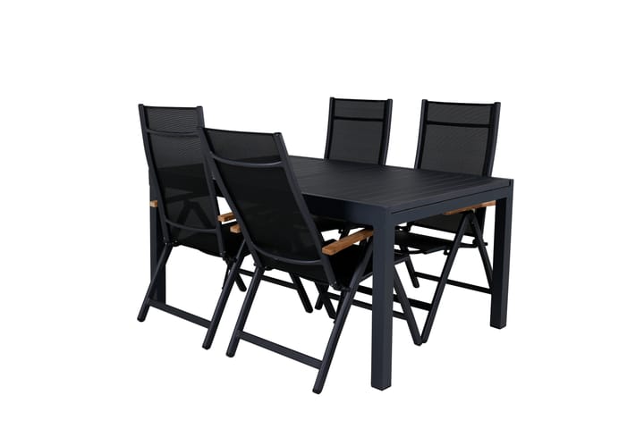 Ruokailuryhmä Marbella Jatkett 160 cm 4 Panama tuolia Musta - Venture Home - Ruokailuryhmät ulos