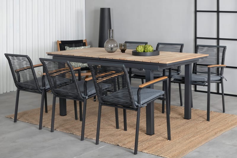 Ruokailuryhmä Mexico Jatk 160 cm 6 Dallas tuolia - Ruskea/Musta - Puutarhakalusteet - Ulkoryhmä - Ruokailuryhmät ulos