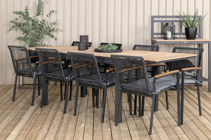 Ruokailuryhmä Mexico Jatk 160 cm 8 Dallas tuolia - Ruskea/Musta - Puutarhakalusteet - Ulkoryhmä - Ruokailuryhmät ulos