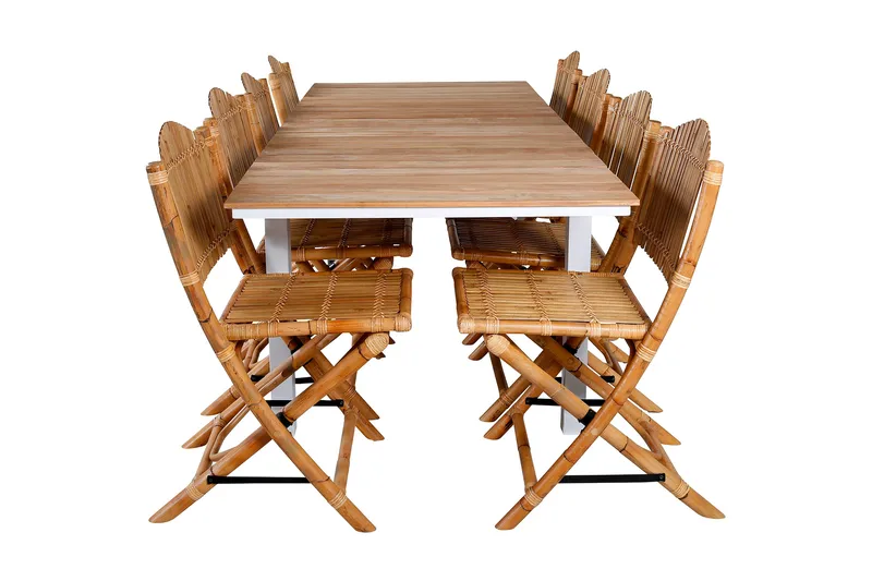 Ruokailuryhmä Mexico Jatk 180 cm 8 Cane tuolia, Ruskea/Valkoinen