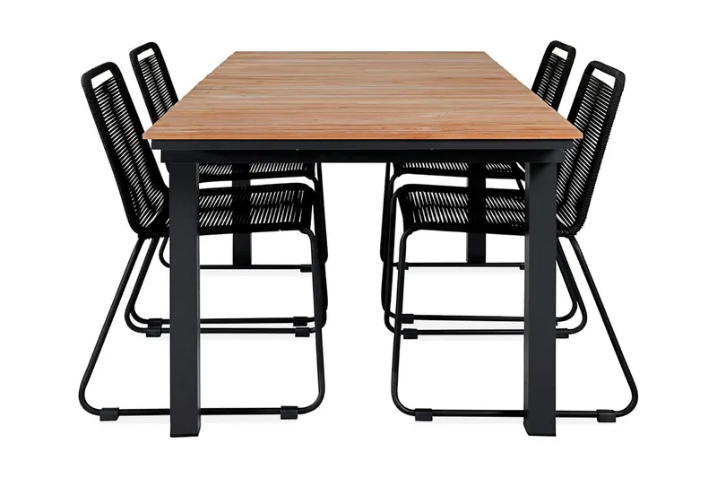 Ruokailuryhmä Mexico Jatkettava 160 cm 4 Lindos tuolia, Musta