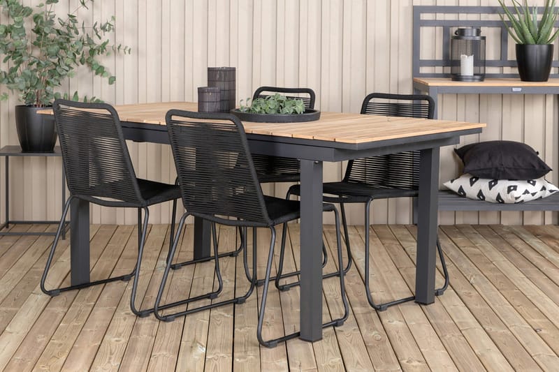 Ruokailuryhmä Mexico Jatkettava 160 cm 4 Lindos tuolia - Musta - Puutarhakalusteet - Ulkoryhmä - Ruokailuryhmät ulos