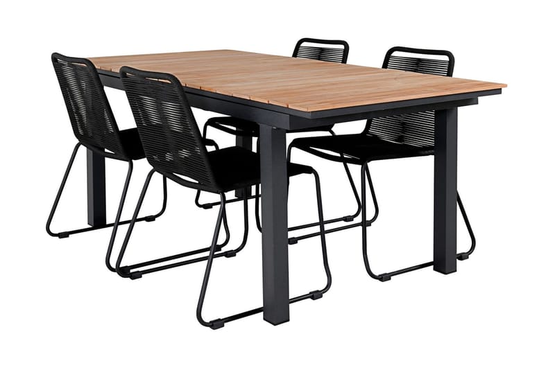 Ruokailuryhmä Mexico Jatkettava 160 cm 4 Lindos tuolia - Musta - Puutarhakalusteet - Ulkoryhmä - Ruokailuryhmät ulos