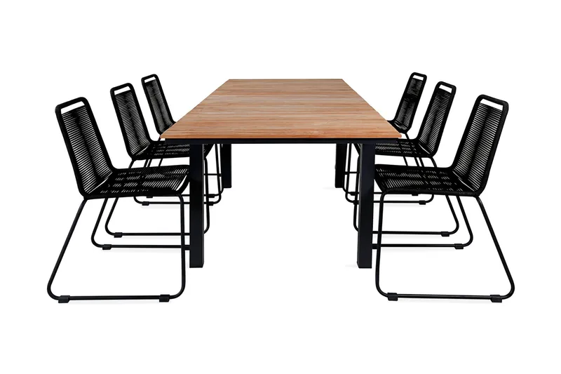 Ruokailuryhmä Mexico Jatkettava 160 cm 6 Lindos tuolia, Musta