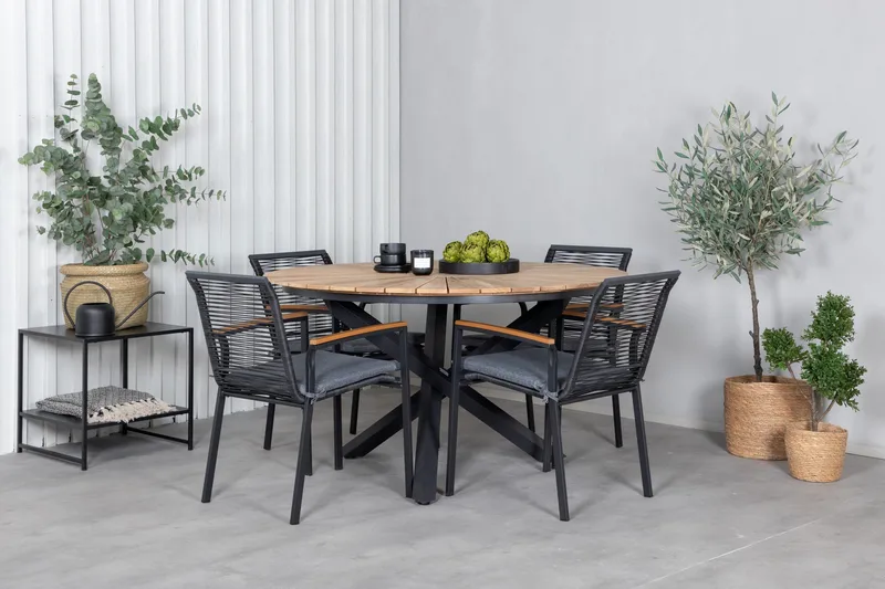 Ruokailuryhmä Mexico Pyöreä 140 cm 4 Dallas tuolia - Musta - Puutarhakalusteet - Ulkoryhmä - Ruokailuryhmät ulos