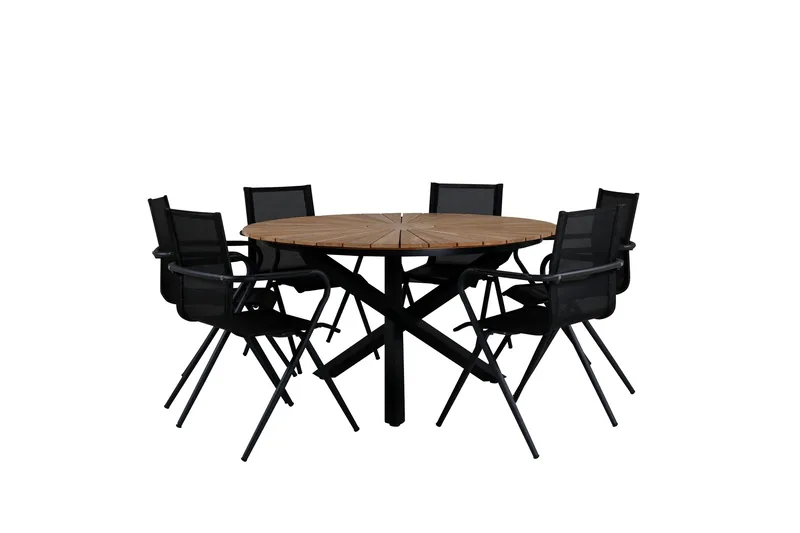 Ruokailuryhmä Mexico Pyöreä 140 cm 6 Alina tuolia, Musta/Luonnonväri