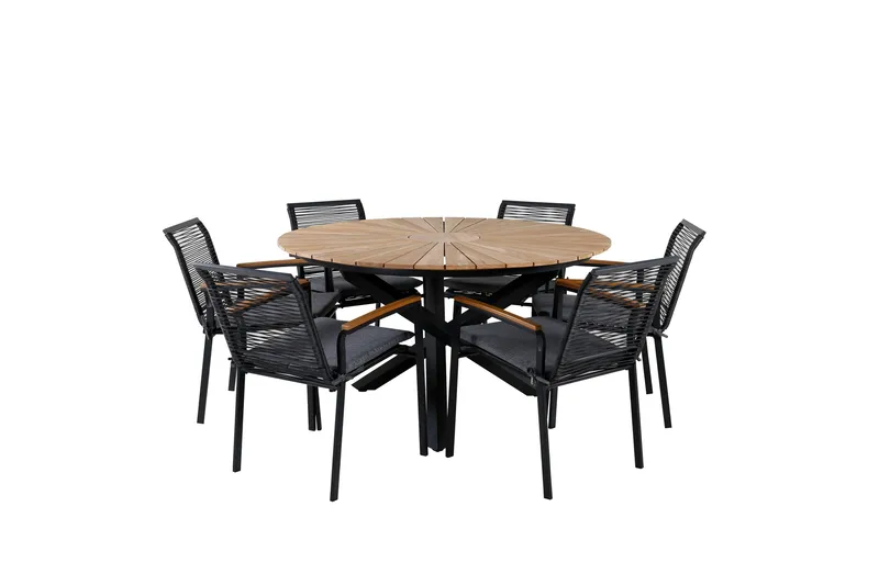 Ruokailuryhmä Mexico Pyöreä 140 cm 6 Dallas tuolia, Musta