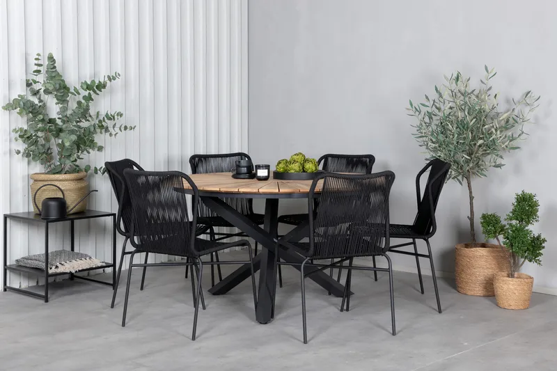 Ruokailuryhmä Mexico Pyöreä 140 cm 6 Julian tuolia, Ruskea/Musta