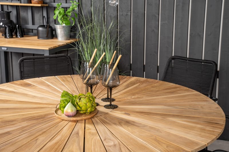 Ruokailuryhmä Mexico Pyöreä 140 cm 6 Lindos tuolia - Musta - Puutarhakalusteet - Ulkoryhmä - Ruokailuryhmät ulos