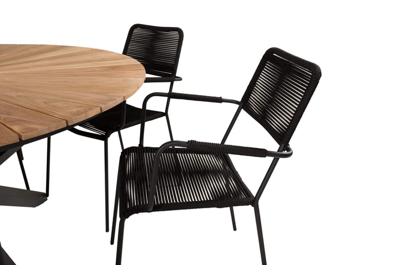 Ruokailuryhmä Mexico Pyöreä 140 cm 6 Lindos tuolia - Musta - Puutarhakalusteet - Ulkoryhmä - Ruokailuryhmät ulos