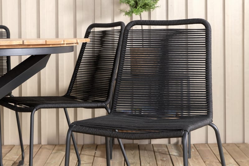 Ruokailuryhmä Mexico Pyöreä 140 cm 6 Lindos tuolia - Musta - Puutarhakalusteet - Ulkoryhmä - Ruokailuryhmät ulos