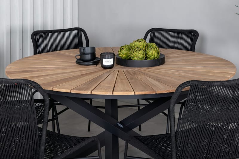 Ruokailuryhmä Mexico Pyöreä 140 cm 6 Julian tuolia - Ruskea/Musta - Puutarhakalusteet - Ulkoryhmä - Ruokailuryhmät ulos