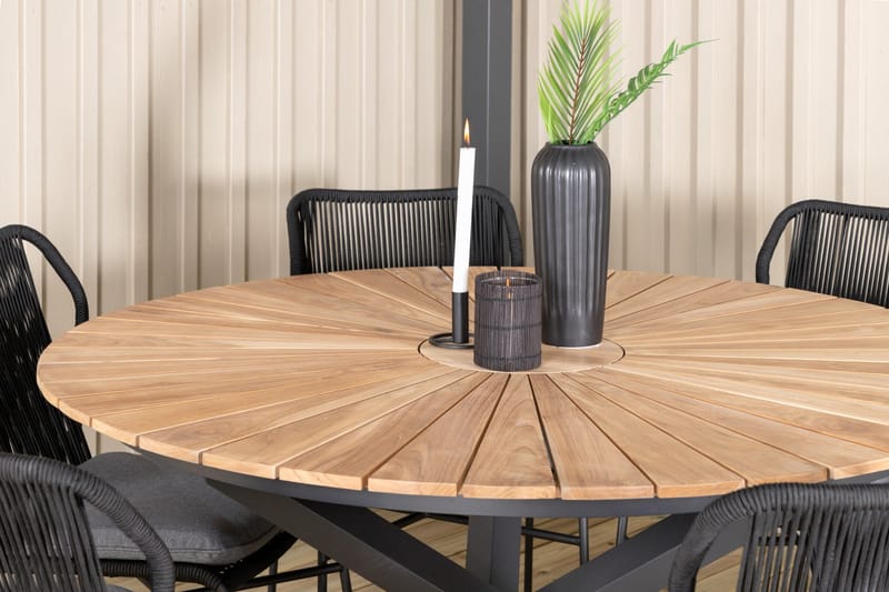 Ruokailuryhmä Mexico Pyöreä 140 cm 6 Julian tuolia - Ruskea/Musta - Puutarhakalusteet - Ulkoryhmä - Ruokailuryhmät ulos