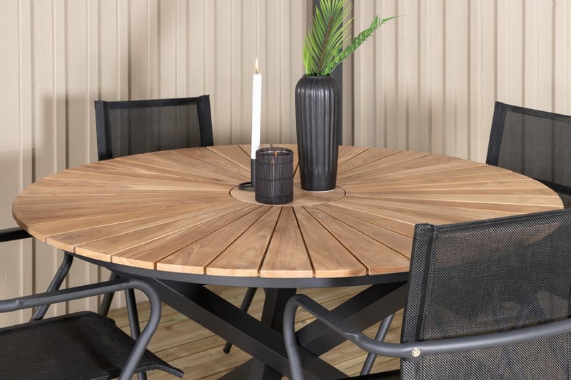 Ruokailuryhmä Mexico Pyöreä 140 cm 4 Alina tuolia - Ruskea/Valkoinen - Puutarhakalusteet - Ulkoryhmä - Ruokailuryhmät ulos