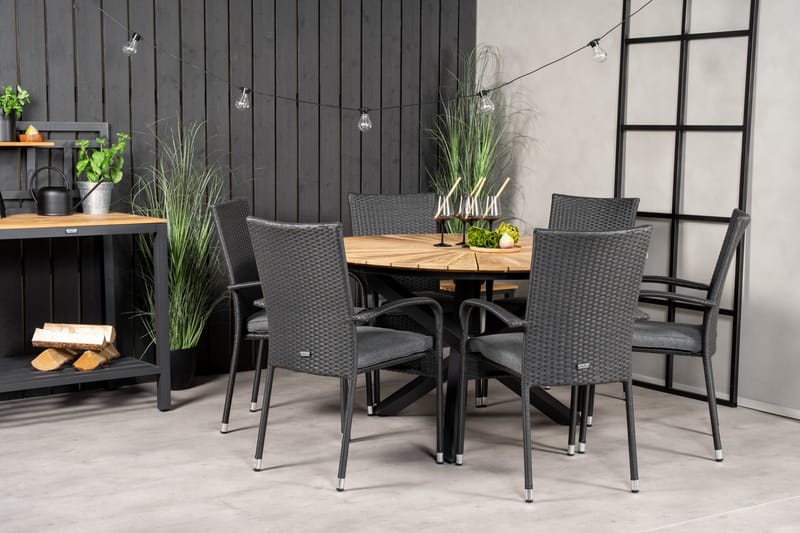 Ruokailuryhmä Mexico Pyöreä 140 cm 6 Anna tuolia - Luonnonväri - Puutarhakalusteet - Ulkoryhmä - Ruokailuryhmät ulos