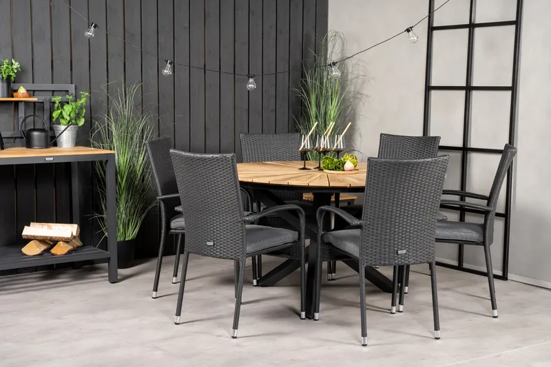 Ruokailuryhmä Mexico Pyöreä 140 cm 6 Anna tuolia - Luonnonväri - Puutarhakalusteet - Ulkoryhmä - Ruokailuryhmät ulos