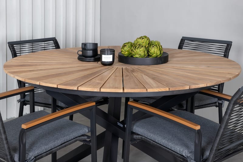 Ruokailuryhmä Mexico Pyöreä 140 cm 4 Dallas tuolia - Musta - Puutarhakalusteet - Ulkoryhmä - Ruokailuryhmät ulos