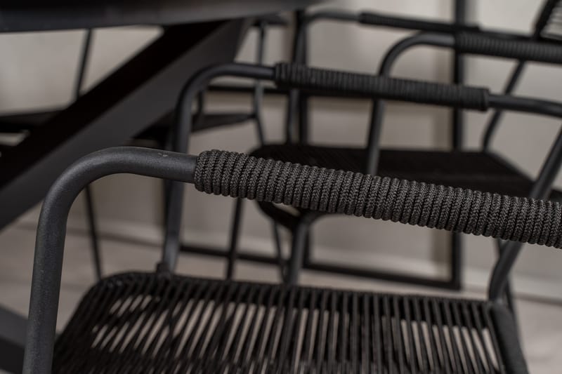 Ruokailuryhmä Mexico Pyöreä 140 cm 6 Lindos tuolia - Musta - Puutarhakalusteet - Ulkoryhmä - Ruokailuryhmät ulos