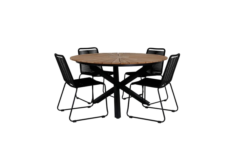 Ruokailuryhmä Mexico Pyöreä 140 cm 4 Lindos tuolia, Musta/Keltainen