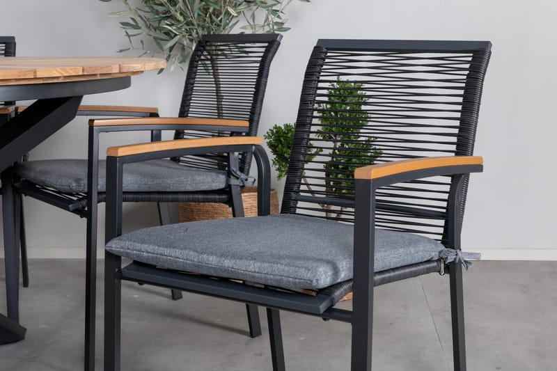 Ruokailuryhmä Mexico Pyöreä 140 cm 6 Dallas tuolia - Musta - Puutarhakalusteet - Ulkoryhmä - Ruokailuryhmät ulos