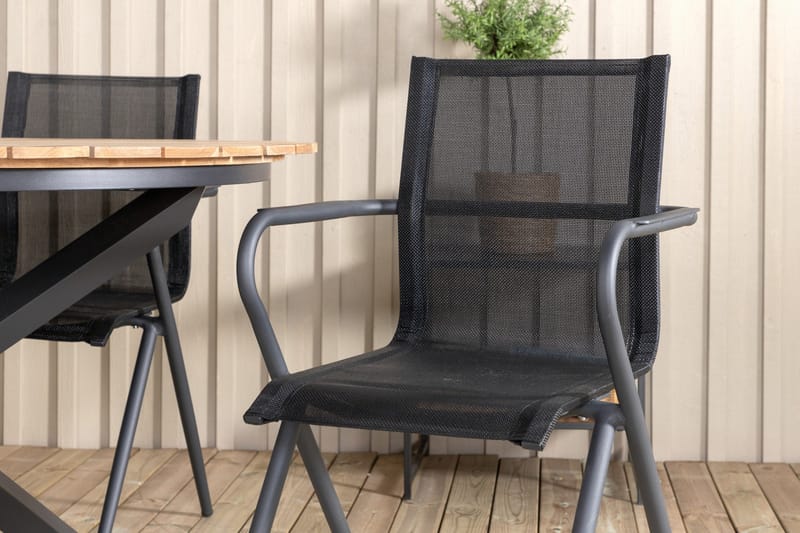 Ruokailuryhmä Mexico Pyöreä 140 cm 4 Alina tuolia - Ruskea/Valkoinen - Puutarhakalusteet - Ulkoryhmä - Ruokailuryhmät ulos