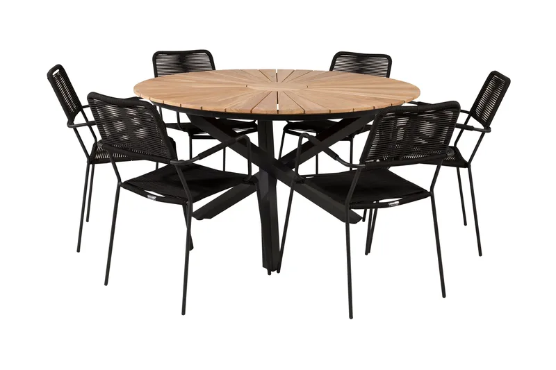 Ruokailuryhmä Mexico Pyöreä 140 cm 6 Lindos tuolia, Musta