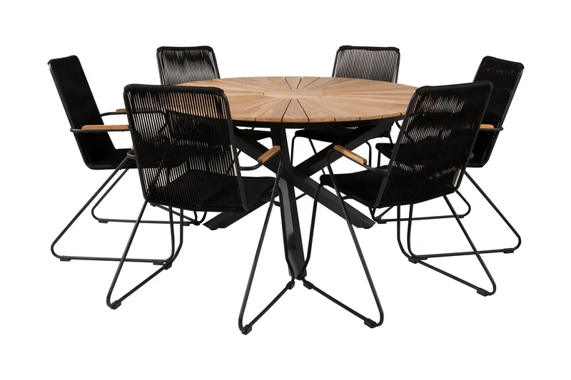 Ruokailuryhmä Mexico Pyöreä 140 cm 6 Bois tuolia, Musta/Luonnonväri