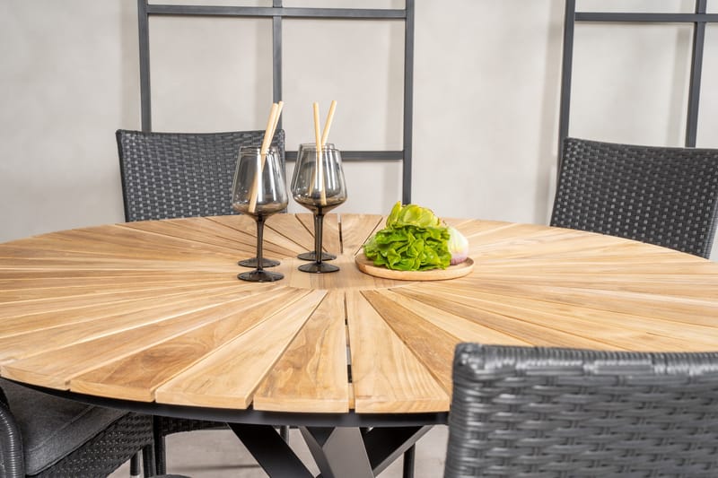 Ruokailuryhmä Mexico Pyöreä 140 cm 6 Anna tuolia - Luonnonväri - Puutarhakalusteet - Ulkoryhmä - Ruokailuryhmät ulos