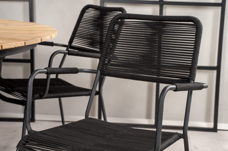 Ruokailuryhmä Mexico Pyöreä 140 cm 6 Lindos tuolia - Musta - Puutarhakalusteet - Ulkoryhmä - Ruokailuryhmät ulos