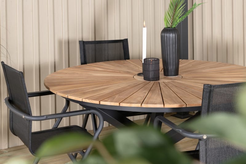 Ruokailuryhmä Mexico Pyöreä 140 cm 4 Alina tuolia - Ruskea/Valkoinen - Puutarhakalusteet - Ulkoryhmä - Ruokailuryhmät ulos