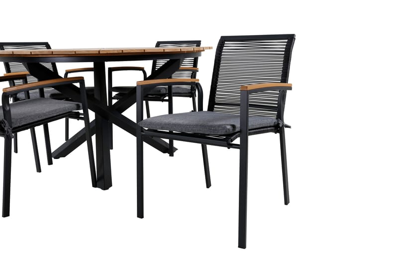 Ruokailuryhmä Mexico Pyöreä 140 cm 4 Dallas tuolia - Musta - Puutarhakalusteet - Ulkoryhmä - Ruokailuryhmät ulos